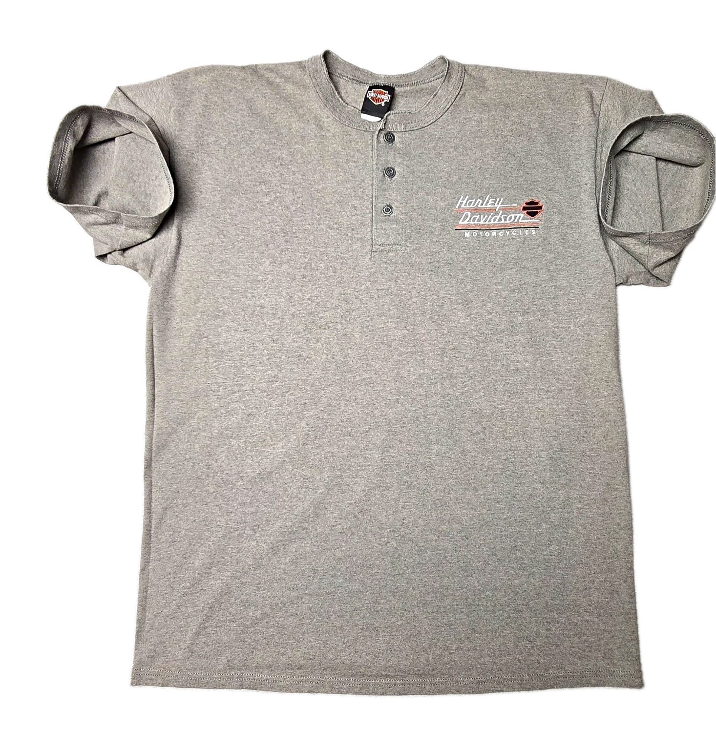 Harley-Davidson Men\'s XL Fairbanks Alaska Gray 3-Button Henley Shirt