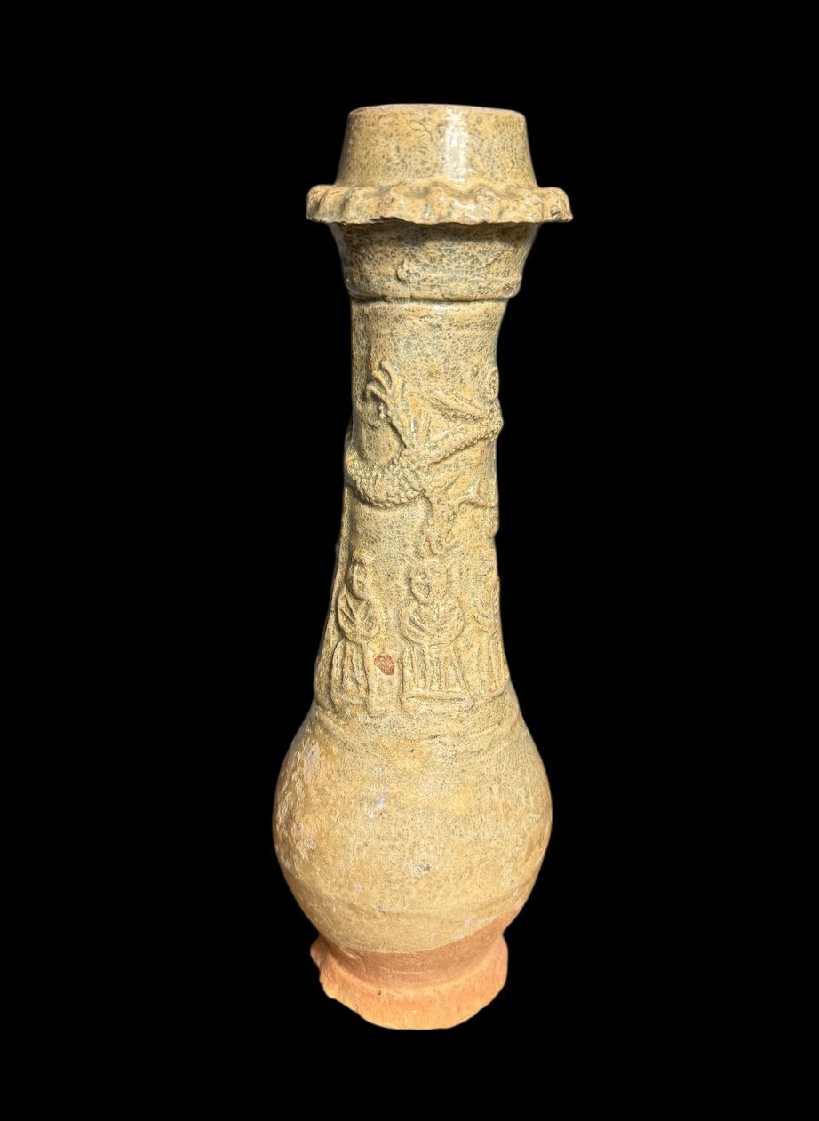 Antique Qingbai Funerary Urn with Dragon & Figures; Possibly Song Dynasty