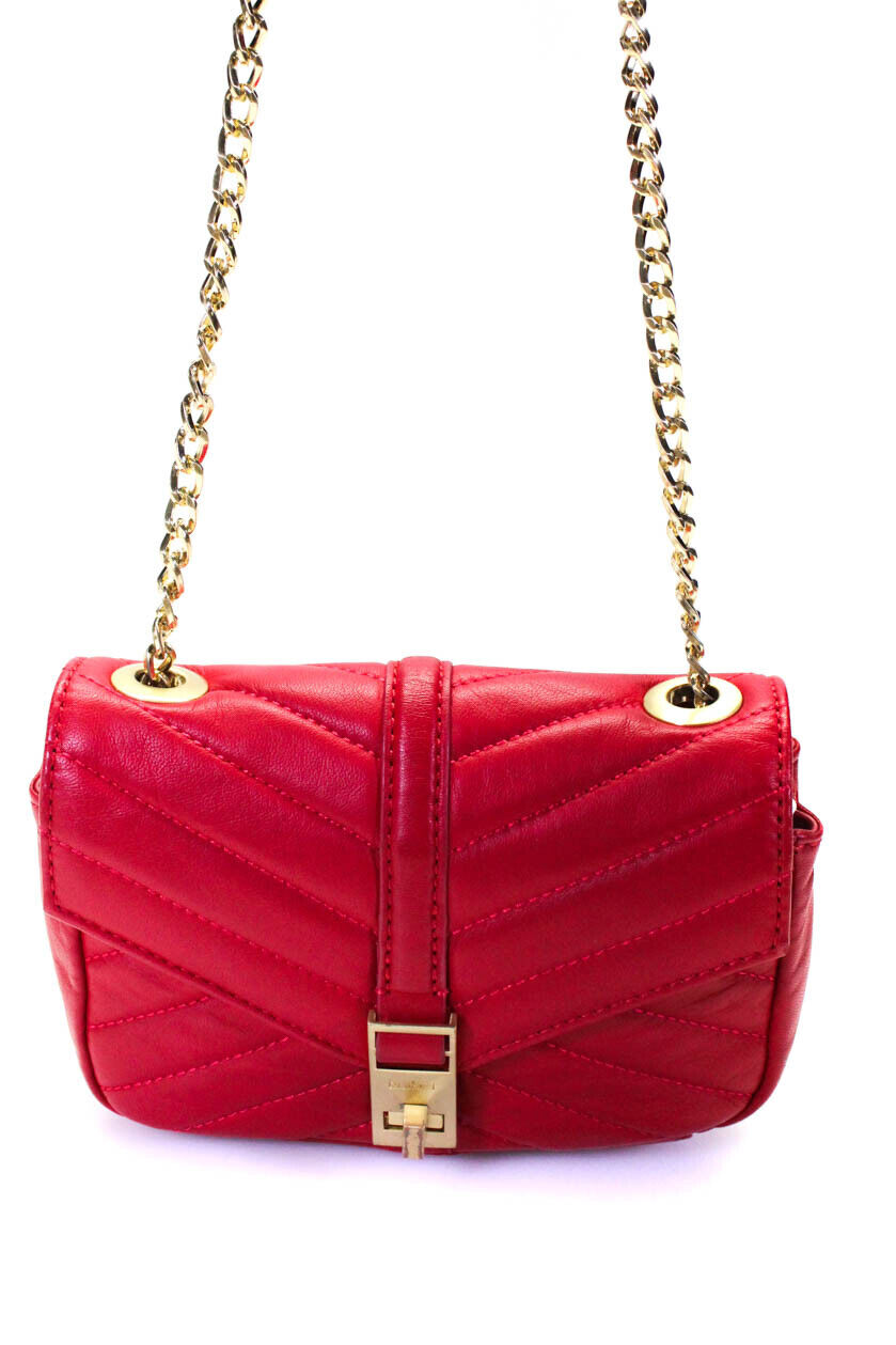 Botkier Womens Leather Quilted Gold Tone Crossbody Shoulder Handbag Red
