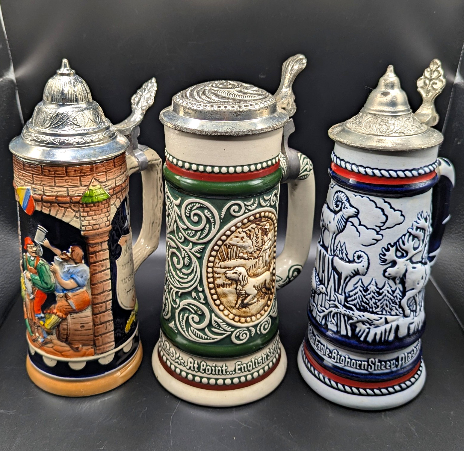 Lot of 3 Vintage Lidded Beer Steins - German Handarbeit & Avon Ceramarte Brazil