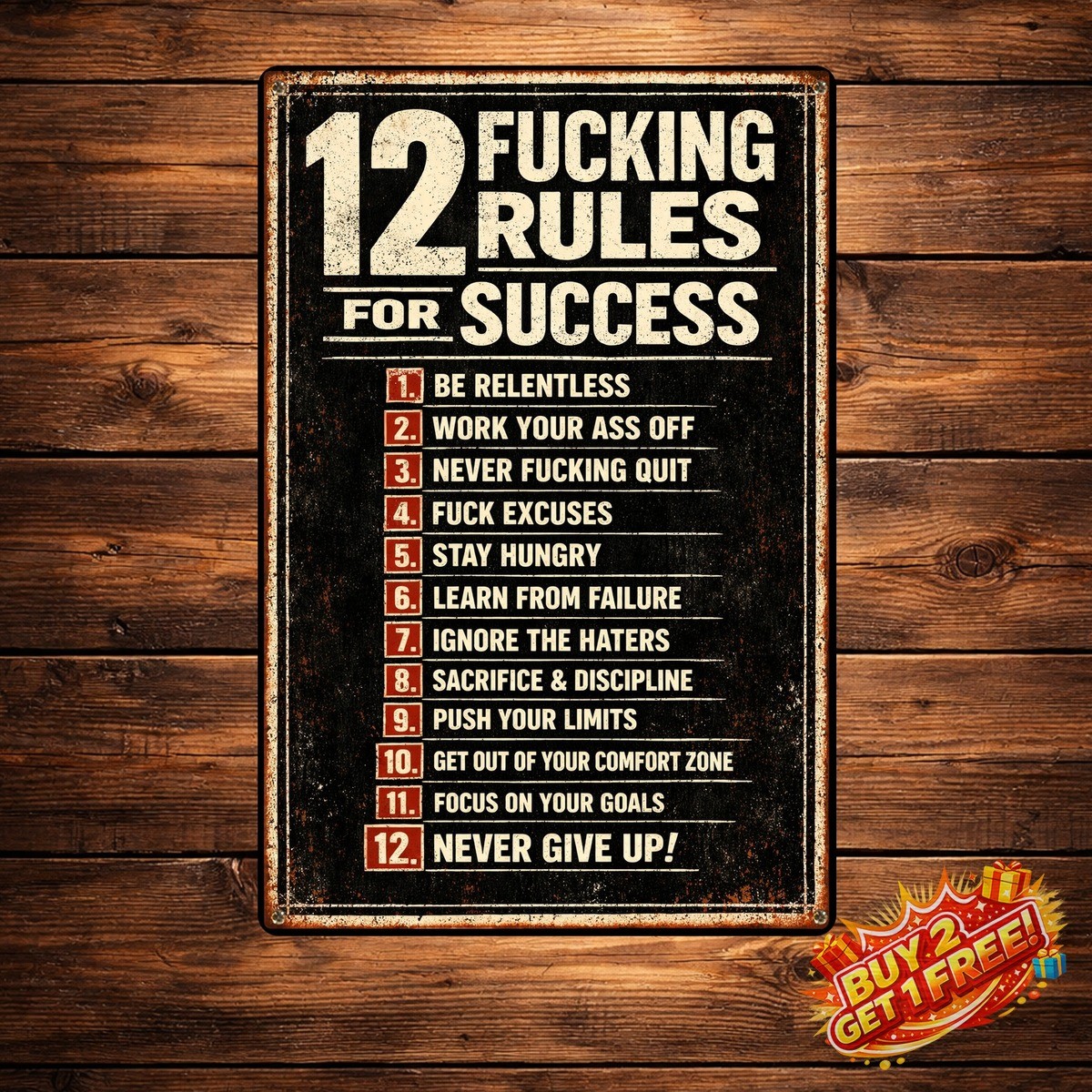 Inspirational 12 Rules for Life Vintage Metal Tin Sign Home Wall Art