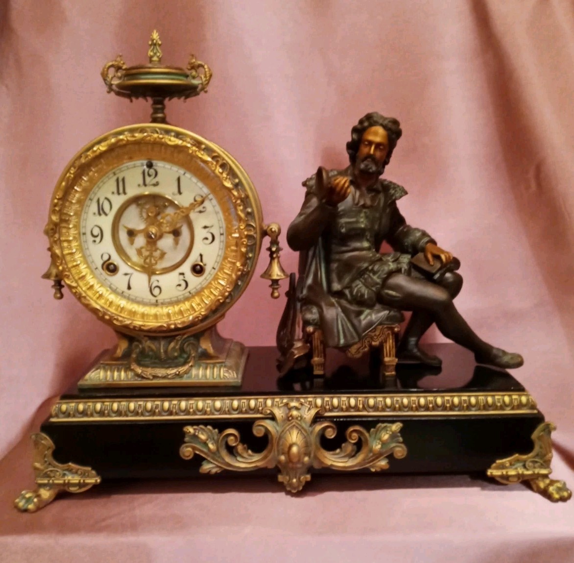 Antique C 1890s-1920s Ansonia ARION Figural Statue Mantle Clock 