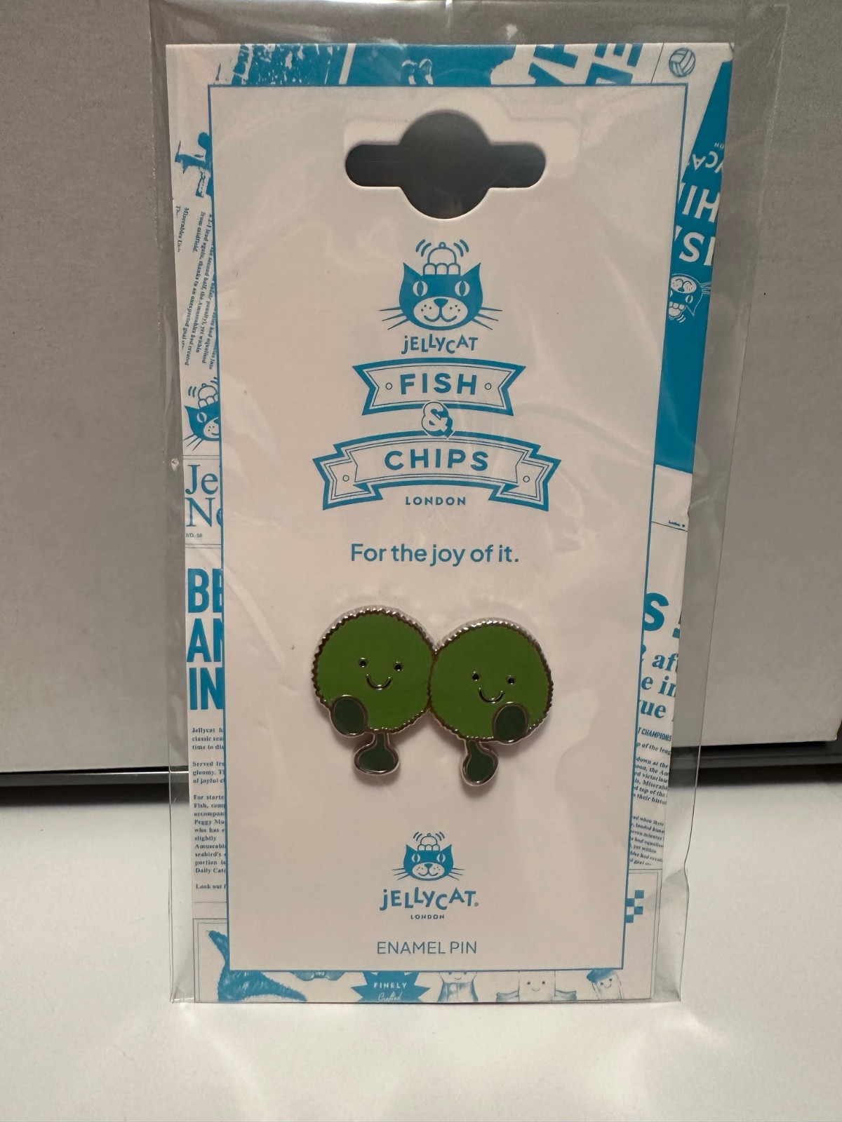 Jellycat Fish and Chips Enamel Pin - PEAS PIN - Selfridges London Exclusive