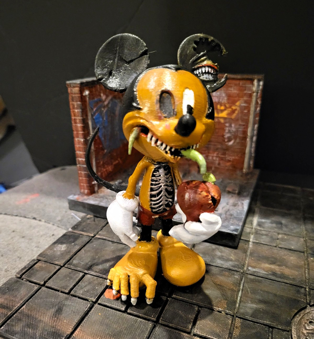 Rare Custom Made Morbid  Mickey Mouse Horror/Zombie Style Figurine Holding Apple