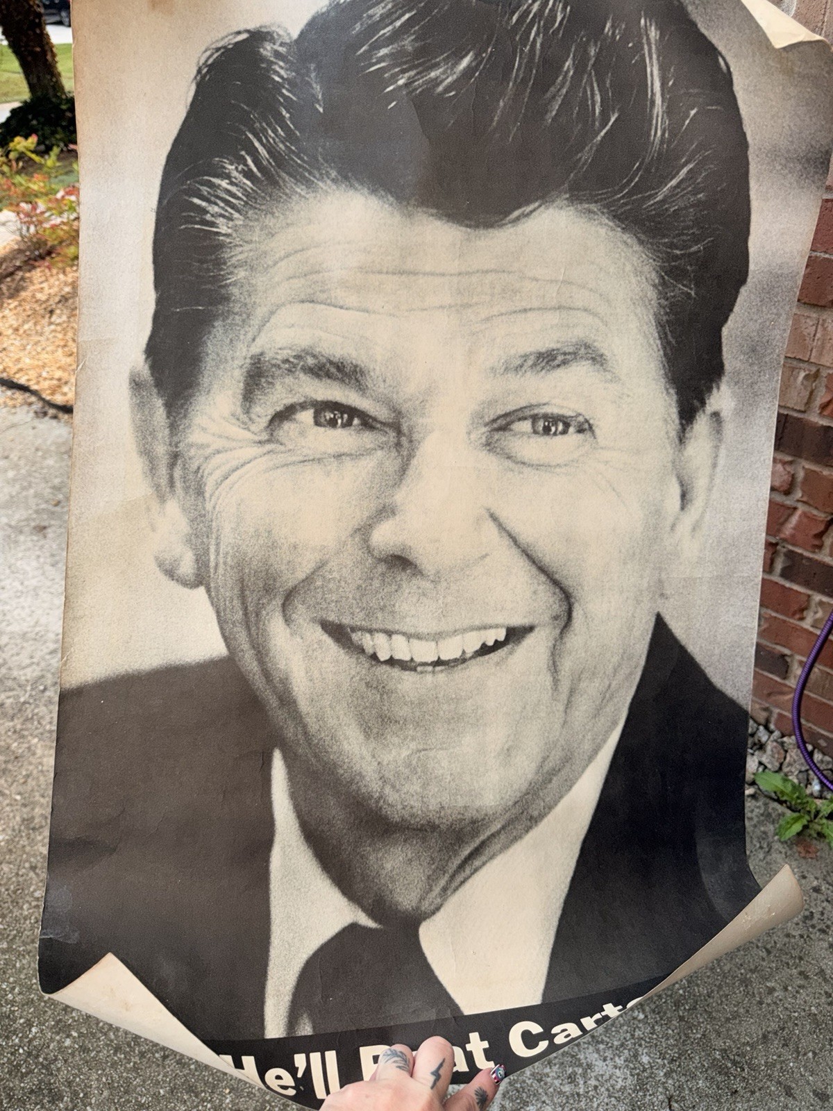 Original Vintage 1970s Ronald Reagan Campaign Poster He\'ll Beat Carter 34 X 22