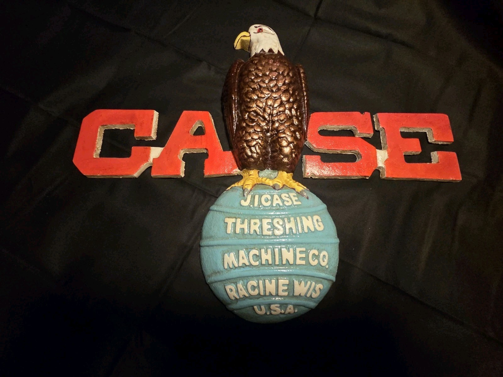 Cast Iron J. I. Case Threshing Machine American Eagle Sign Farm Equipment Vtg