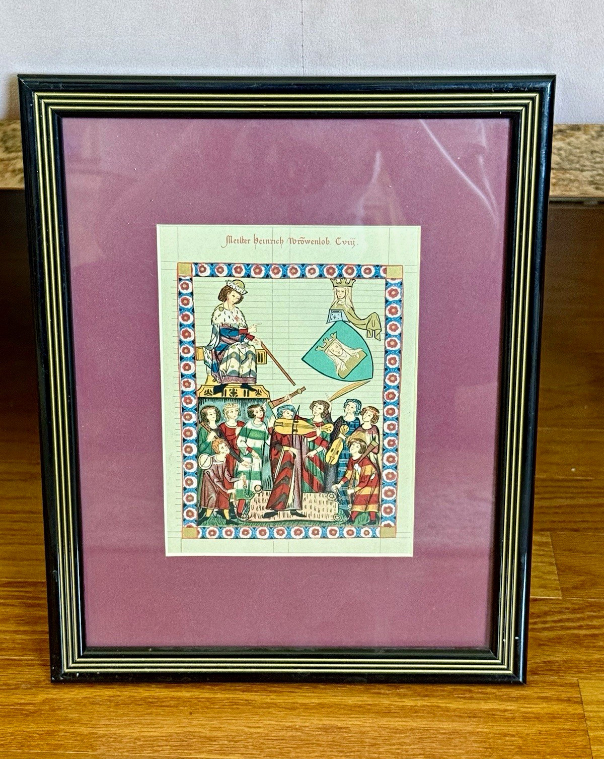 Vintage Framed Codex Manesse Print Meister Heinrich Frauenlob Medieval Minstrel