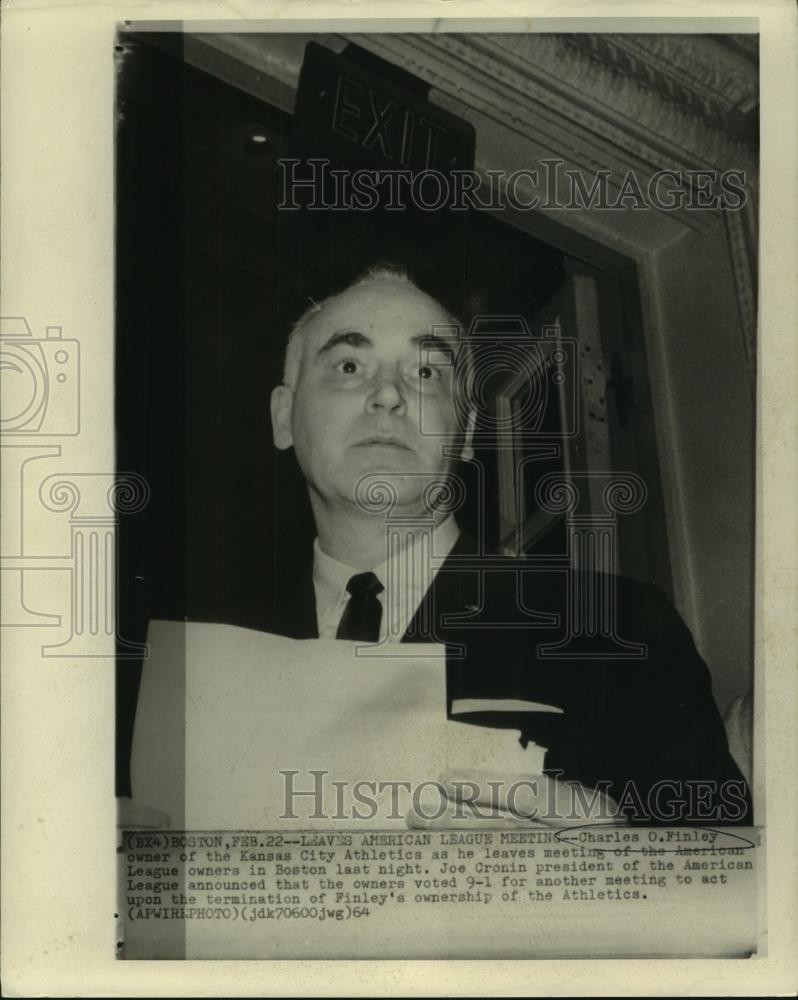 1964 Press Photo Charles O. Finley, owner of Kansas City Athletics baseball club
