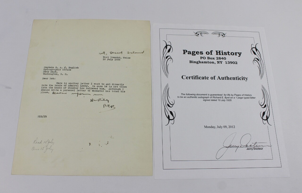 Admiral Richard Byrd US Navy Military Personal Letter Autograph Signed Signature