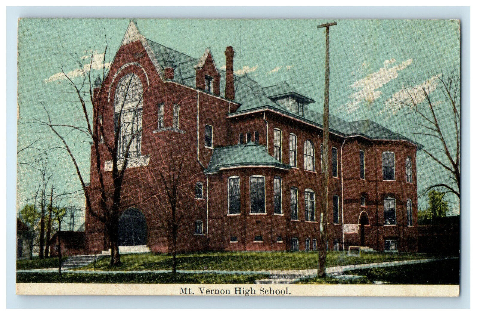 1911 Building of Mt. Vernon High School Indiana IN Antique Posted Postcard