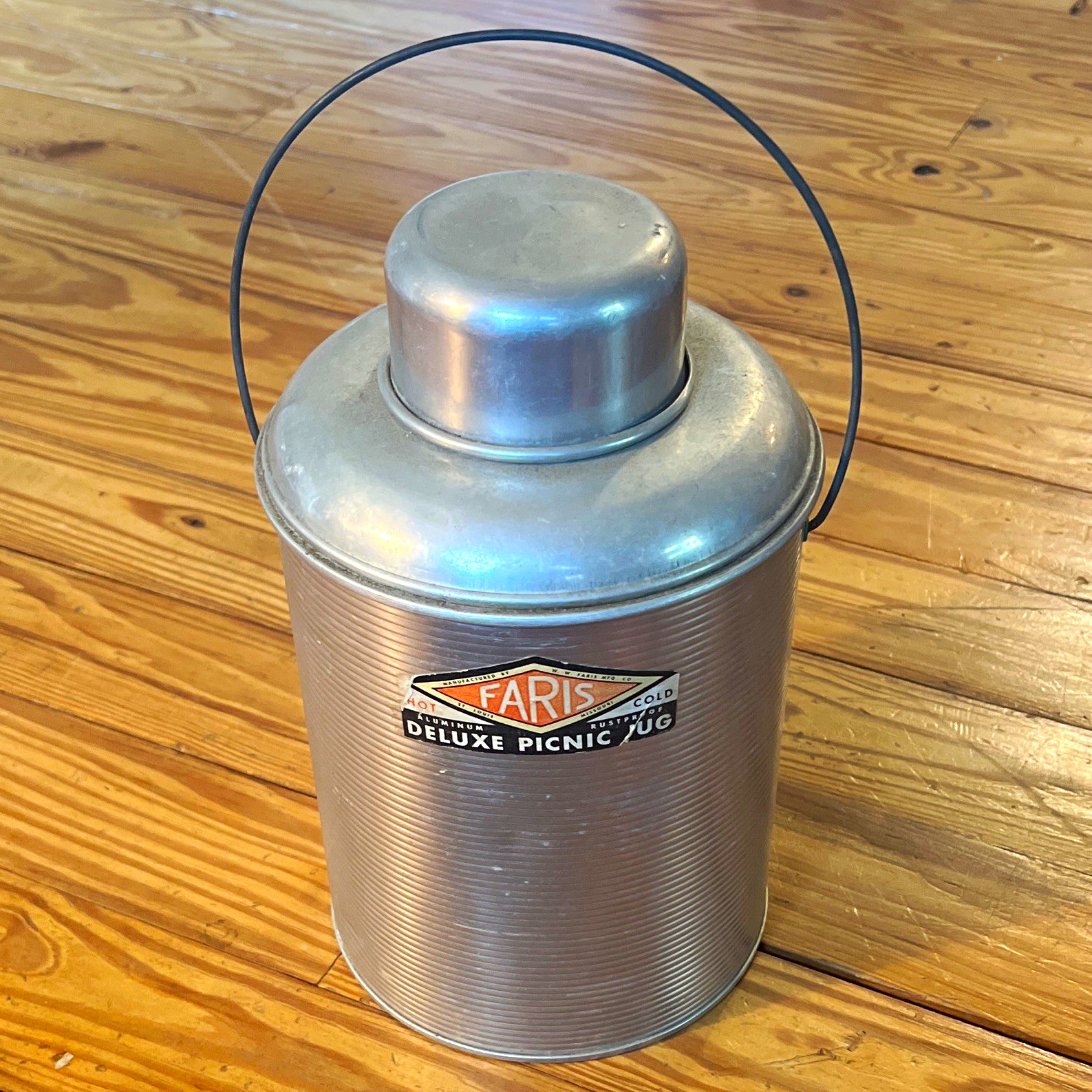 Faris Deluxe Picnic Jug Metal Thermos with Handle & Screw Cap vintage