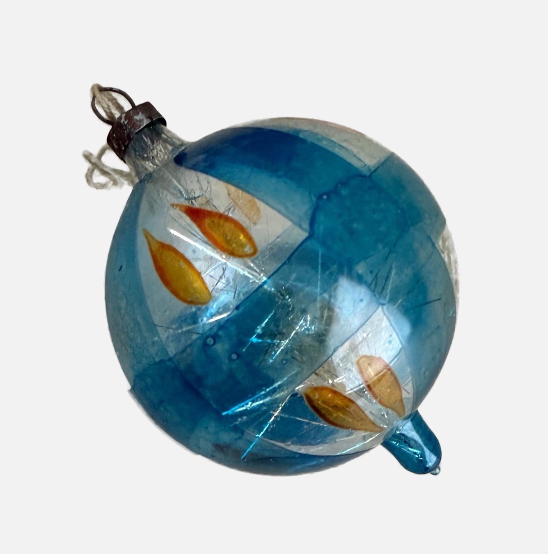 Antique HTF German BLUE Unsilvered Finial Christmas Ornament Tinsel Inside