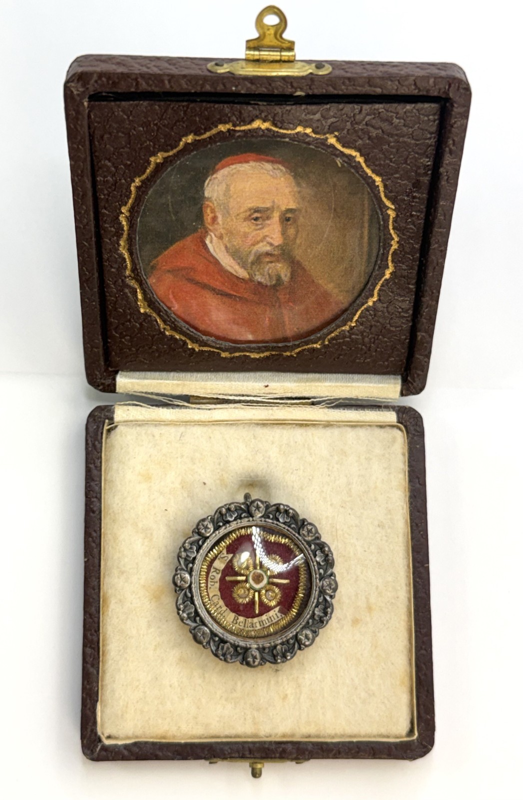 Antique Catholic Reliquary Theca St. Robert Bellarmine Intact Wax Seal Case
