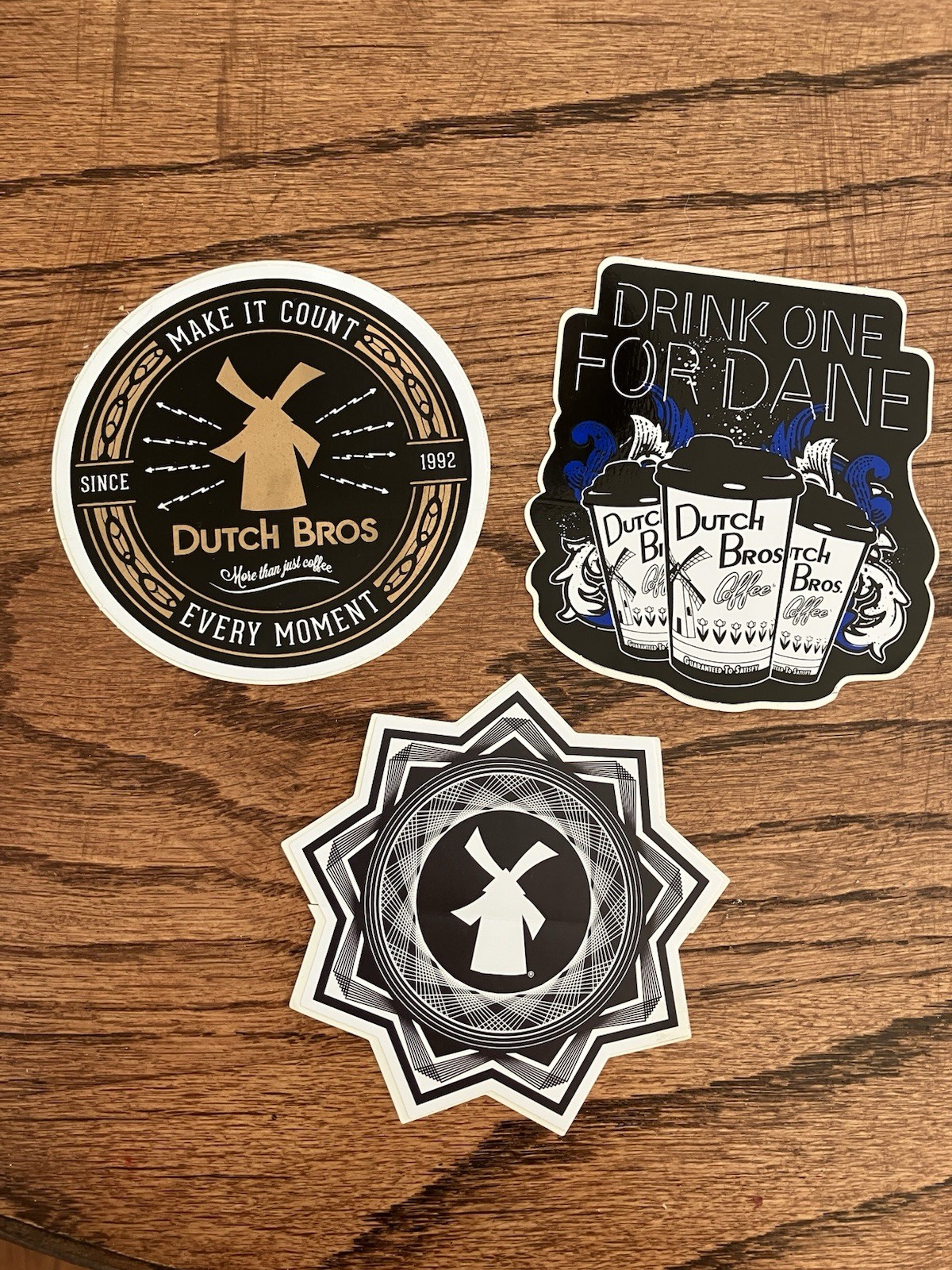 Vintage Dutch Bros Sticker Lot, Drink One For Dane, Windmill Make It Count READ