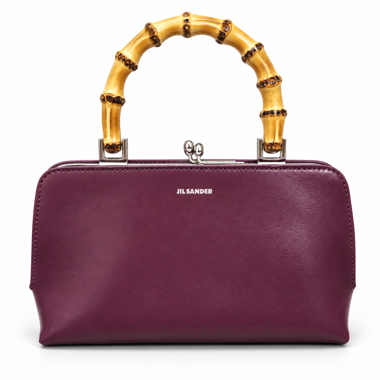 NEW Jil Sander Small Goji Bamboo Top Handle Leather Bag Red Burgundy Italy