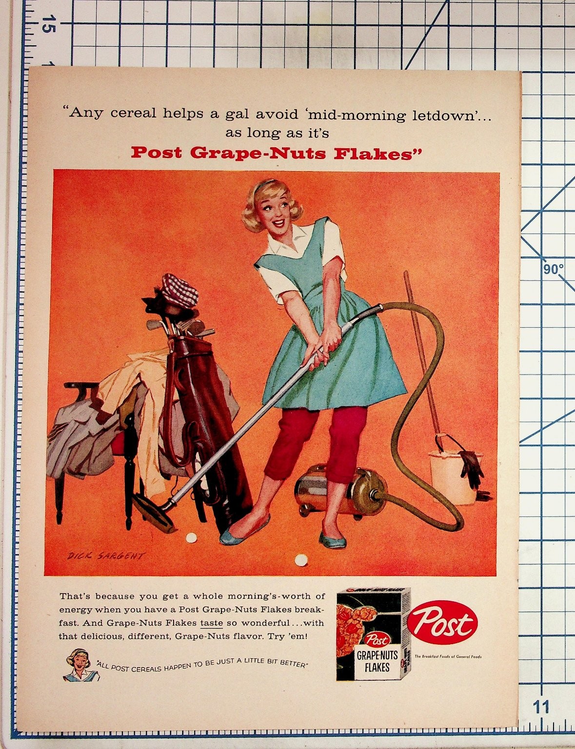 Vintage Post Grape-Nuts Flakes Ad Dick Sargent Art Mid-Century Cereal Ephemera