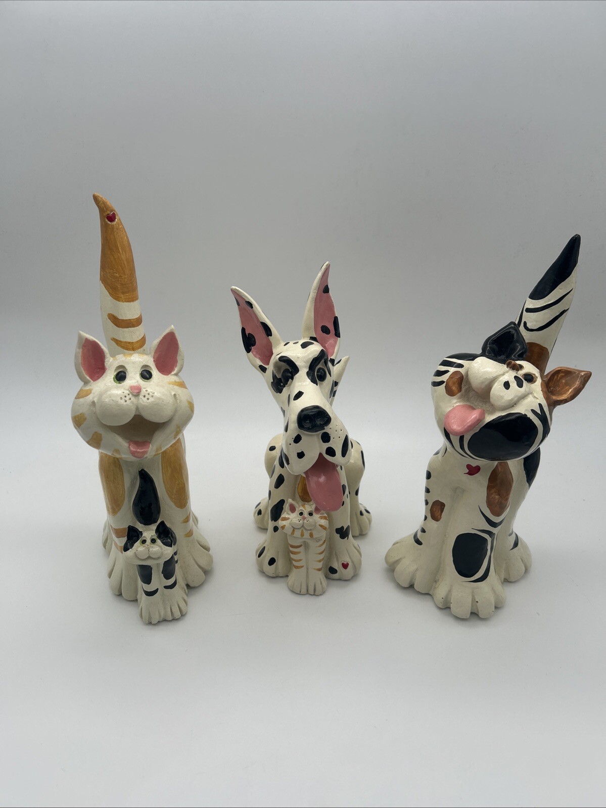 Pence Pets Cats Family Set Great Dane Dog And Kitten Figurines Lot Of 3