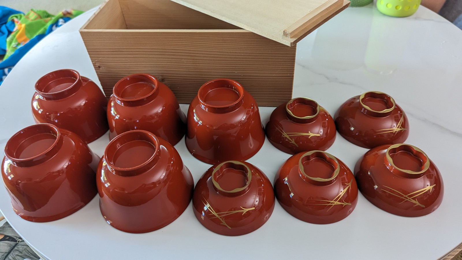 Wajima Nuri Lacquerware Wooden Bowl & Lid Set Hand Painted w/ Box from 1980s