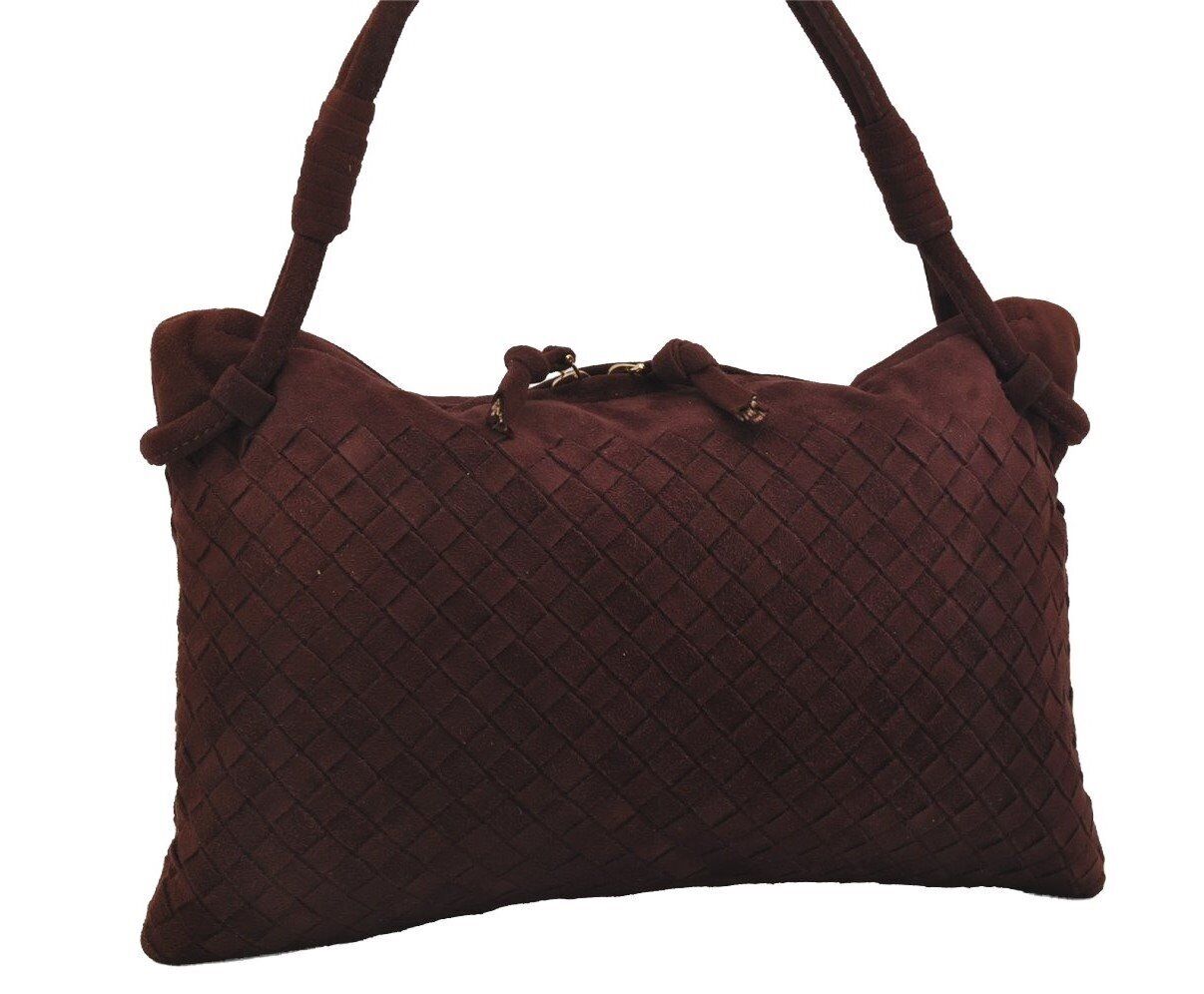 Authentic BOTTEGA VENETA Vintage Suede Hand Bag Purse Bordeaux Red 2709J