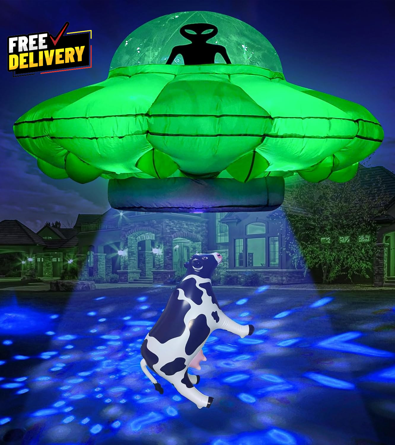 Alien Party Decorations 4.2FT Hanging UFO Cow Abduction Inflatable Alien Infl...