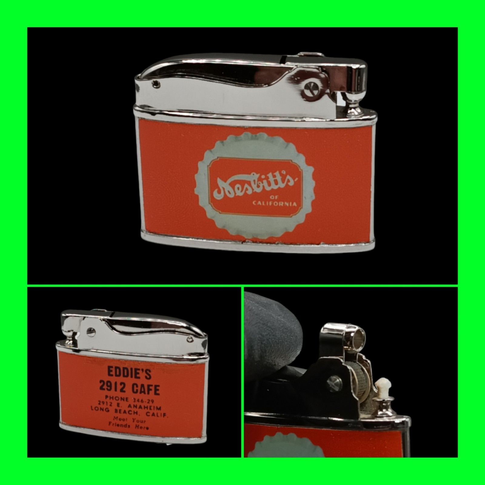 Vintage UNFIRED 1950's Nesbitt's Orange Soda Of California Flat Ad Lighter RARE 