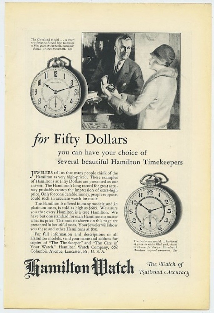 Hamilton Watch for $50 Several Beautiful Hamilton Time Keepers 1927 Vintage Ad 