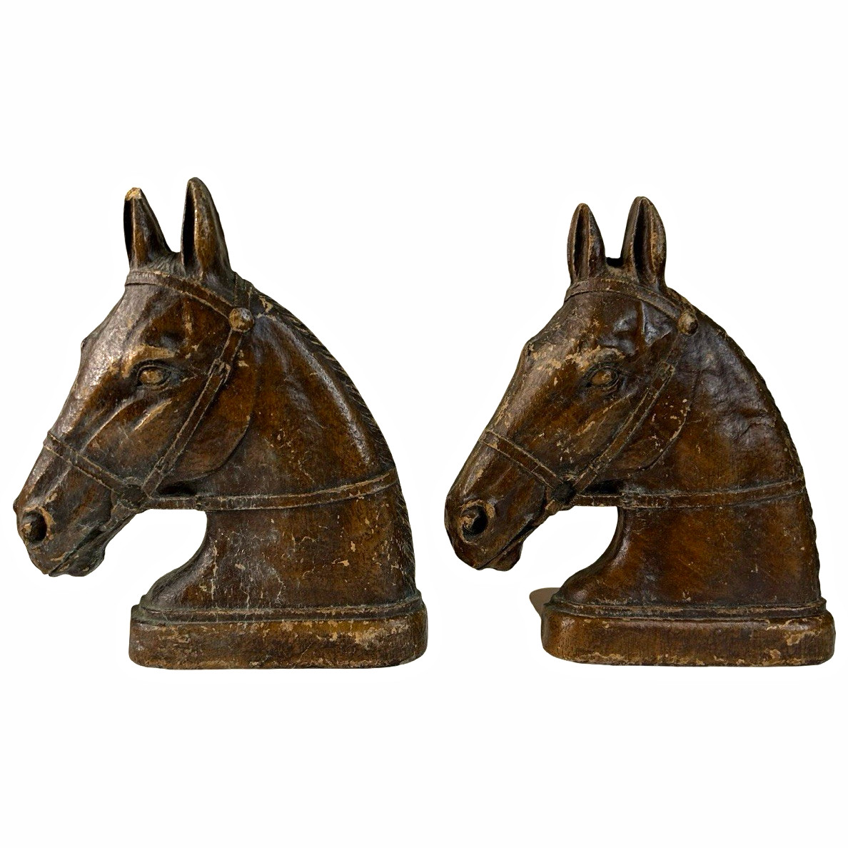 Vintage Pair of Syroco Wood Horse Bookends 6.5” has wear/chipping