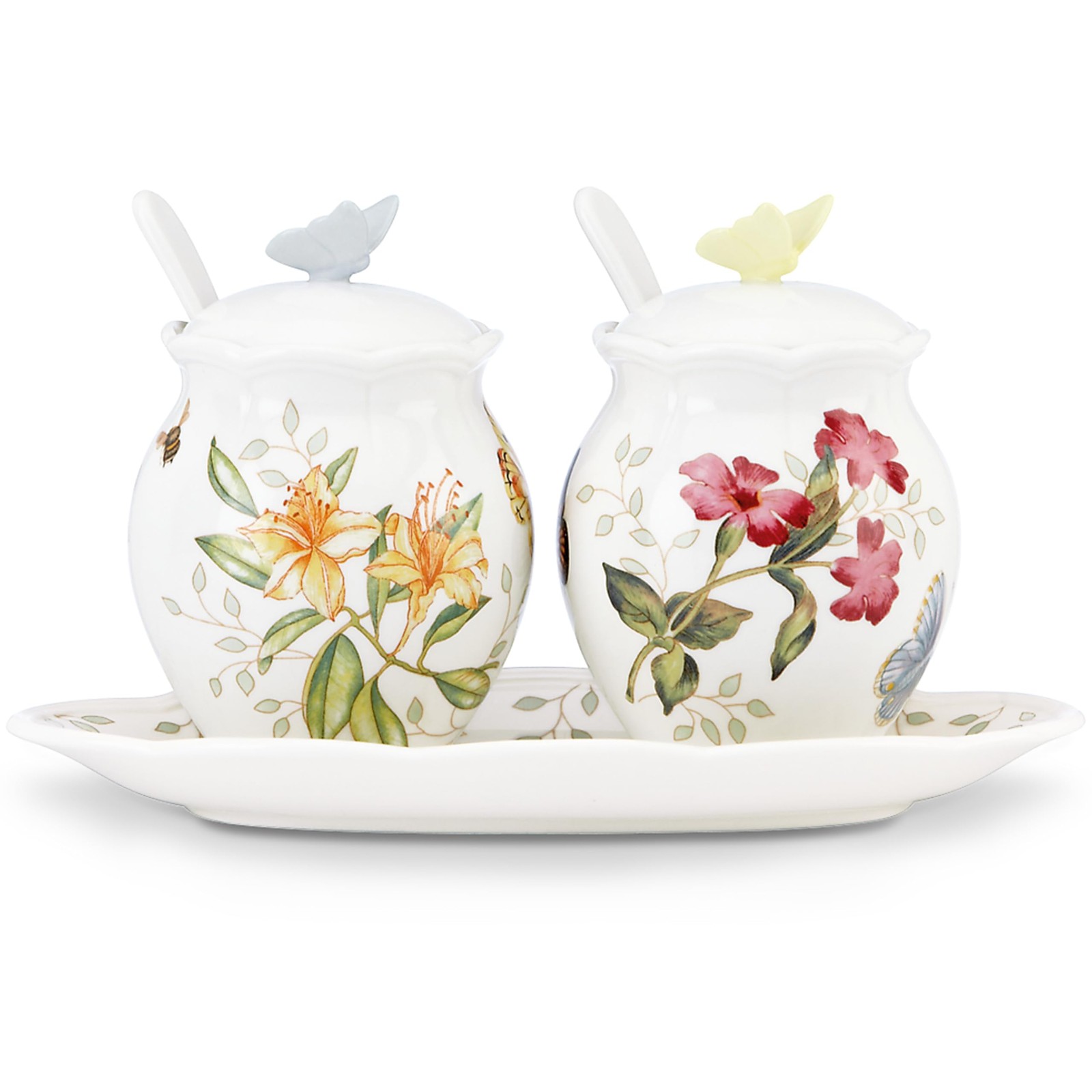 Lenox Butterfly Meadow Condiment Set 7 Piece White Porcelain Floral