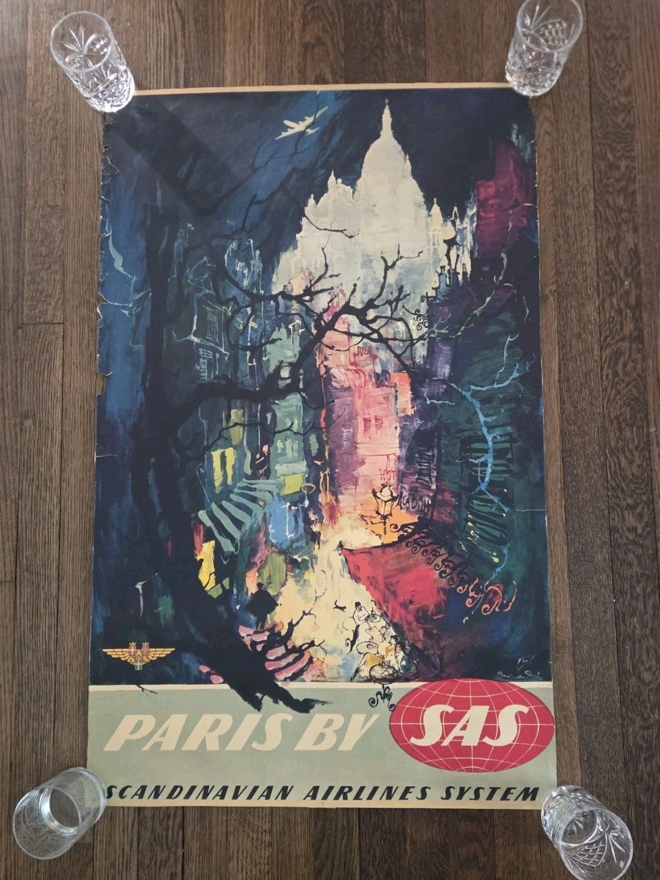Vintage 1950s Paris SAS 24x39 Airline Travel Poster by Otto Nielsen Original