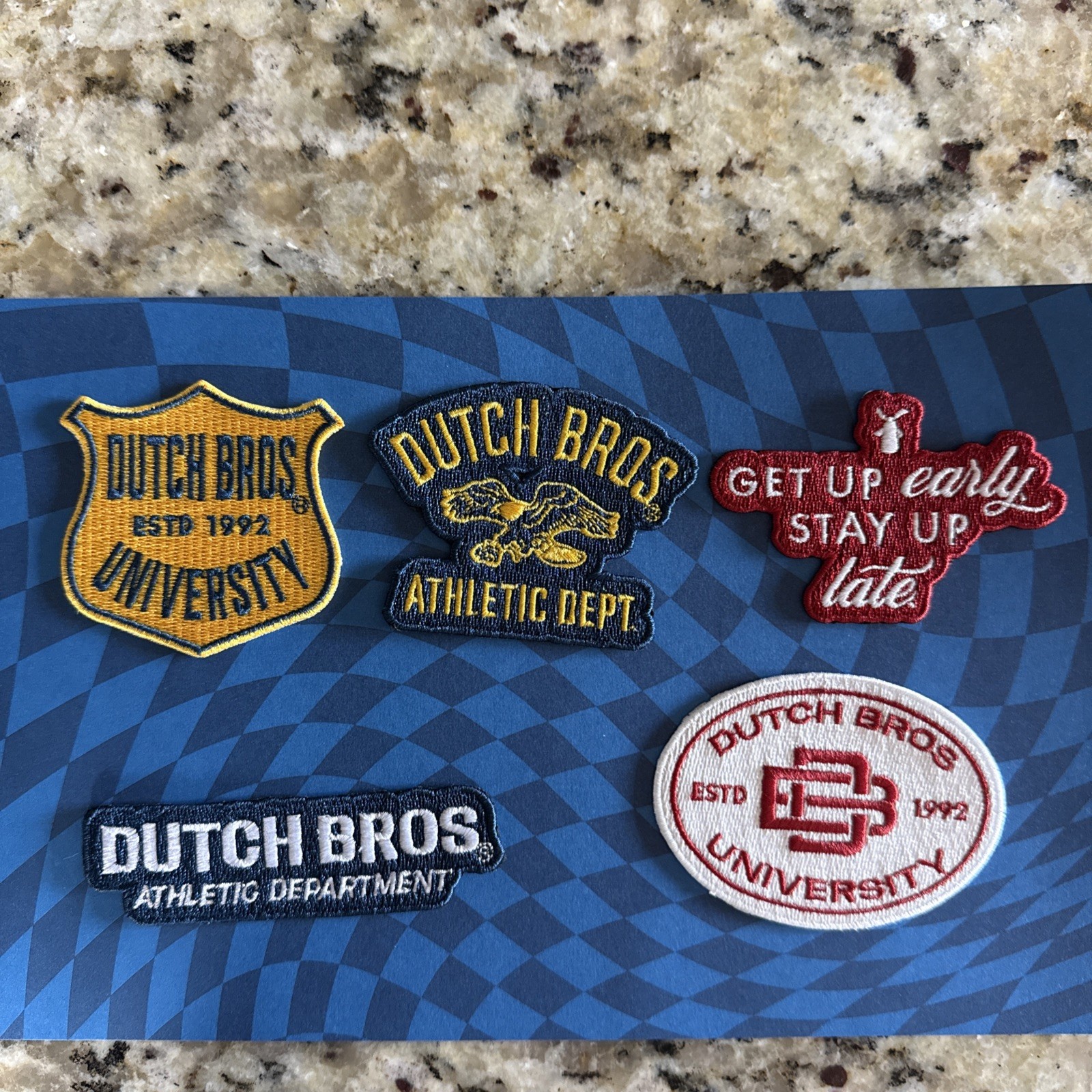Dutch Bros UNIVERSITY Patch LOT COFFEE Large SET Golden EAGLE Stay UP Late 5