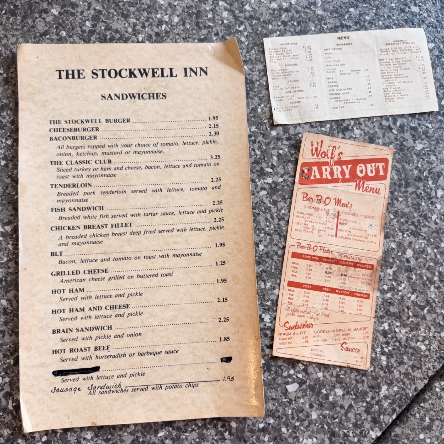 Vintage Restaurant Menu Lot Stockwell Inn Wolfs Carry Out BBQ Diner Ephemera