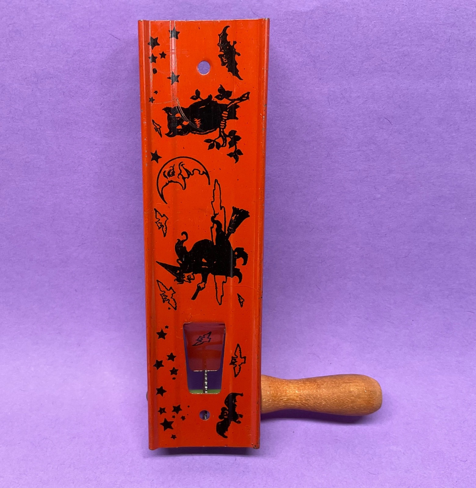 Vintage Tin Litho Halloween Ratchet Noise Maker Owl Witch Black Cat JOL Pumpkin