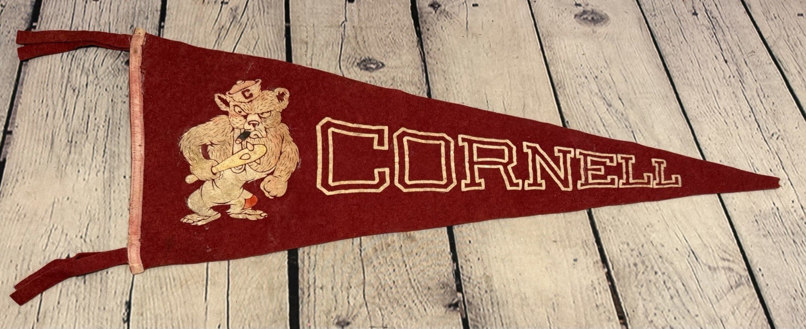 Vtg Chicago Pennant Company Cornell University Felt Pennant Cigar Smoking Bear