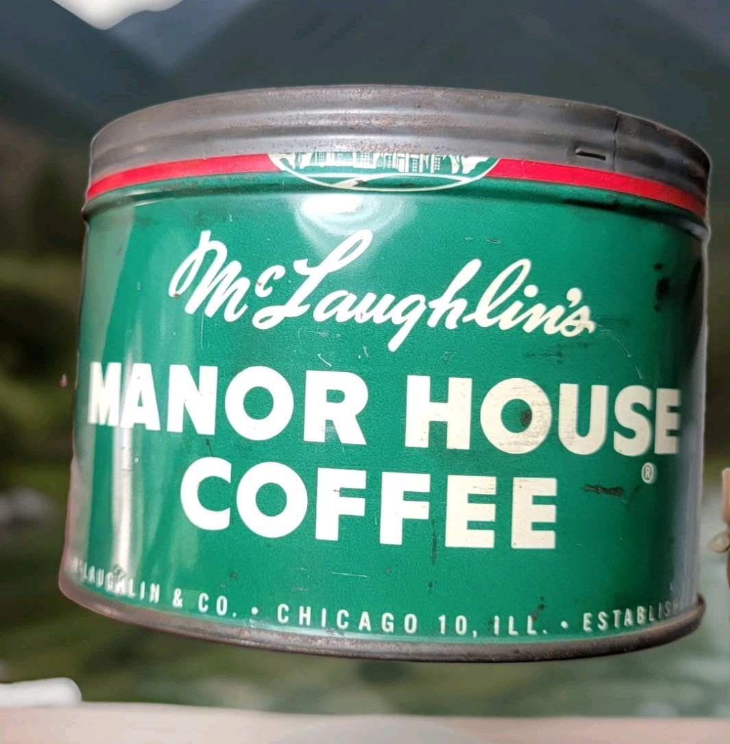 FF McLaughlin\'s MANOR HOUSE Coffee Can Vintage 1 lb.  Key-open Tin