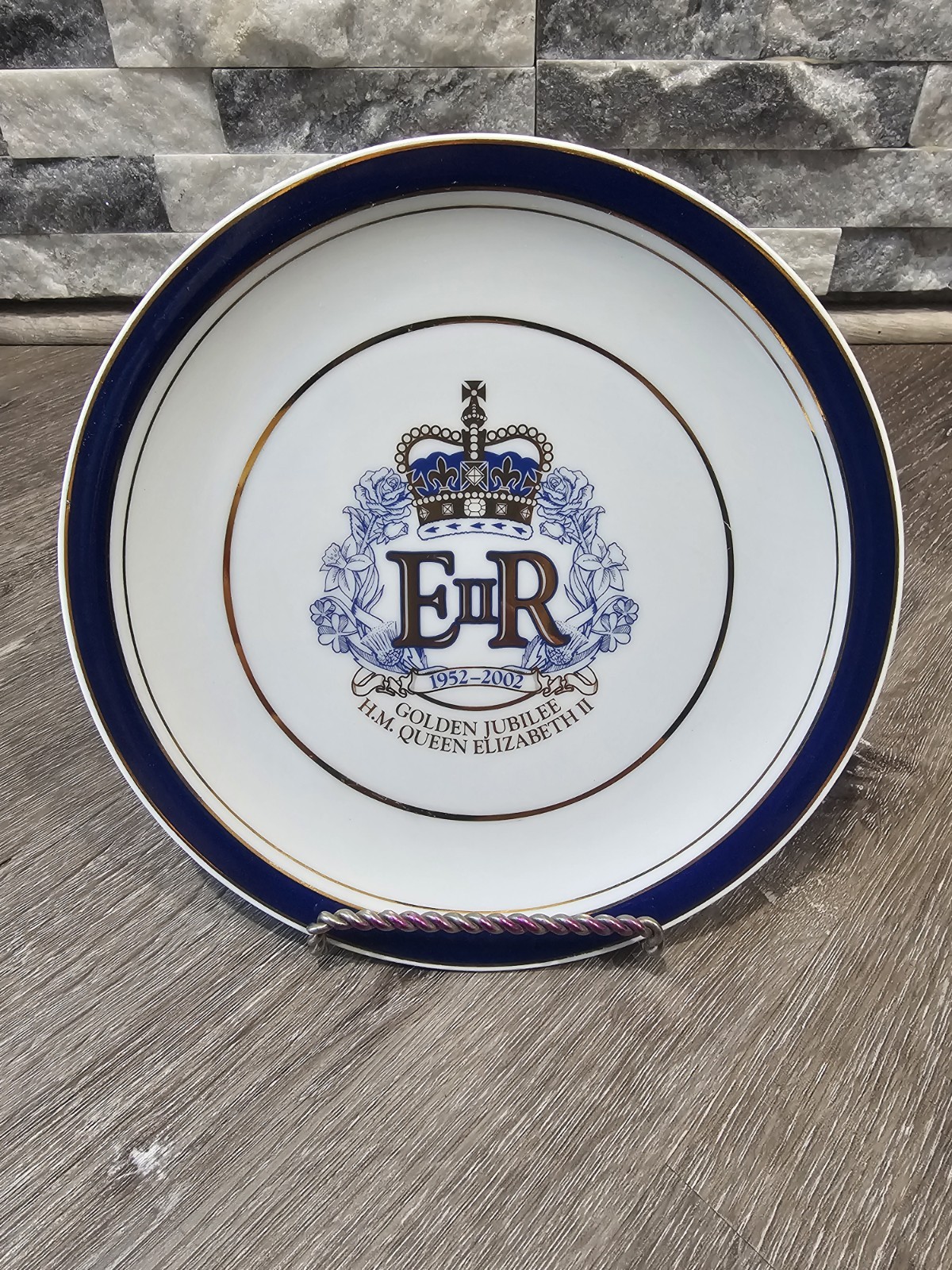 Vintage Queen Elizabeth II Golden Jubilee Plate – Cobalt Blue