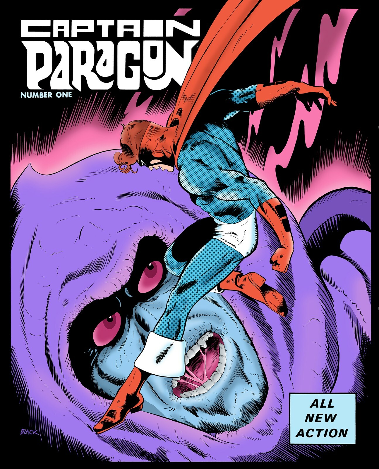 CAPTAIN PARAGON NO. 1 1972 - FULL COLOR REDUX 2021 SIGNED BY BILL BLACK
