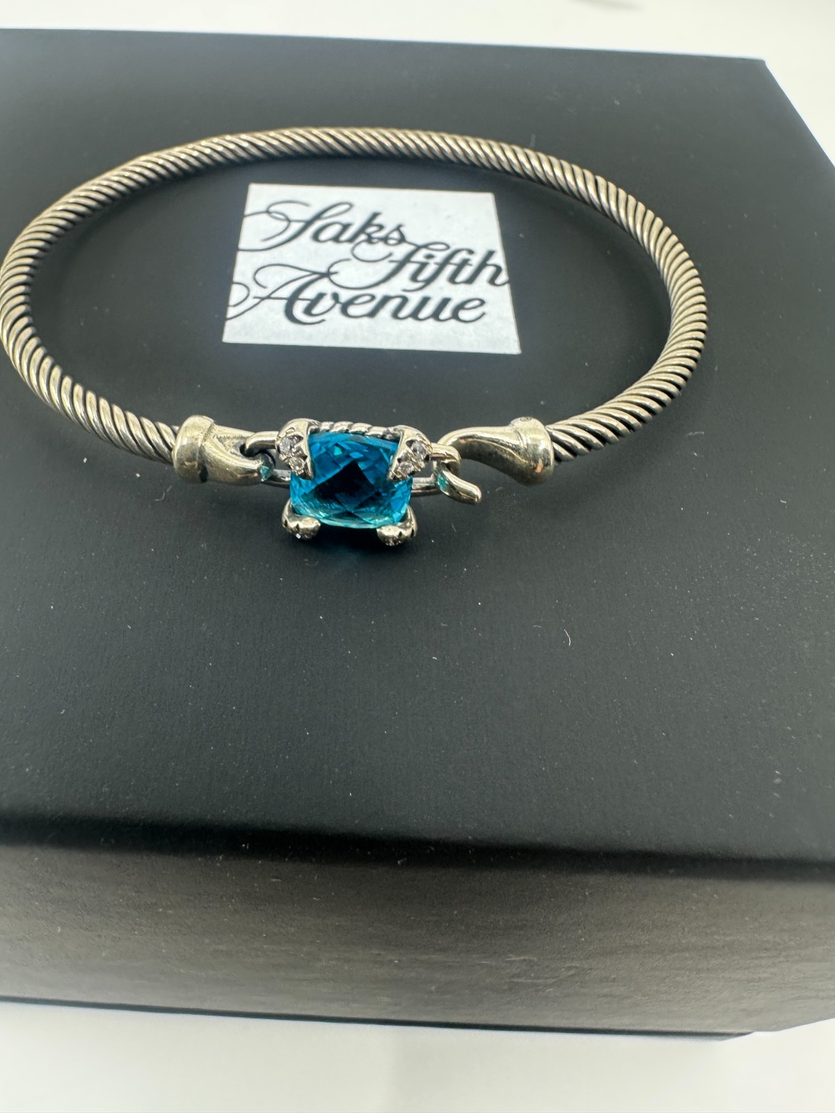 David Yurman Medium Silver Chatelaine Bracelet  Silver Blue Topaz Diamonds