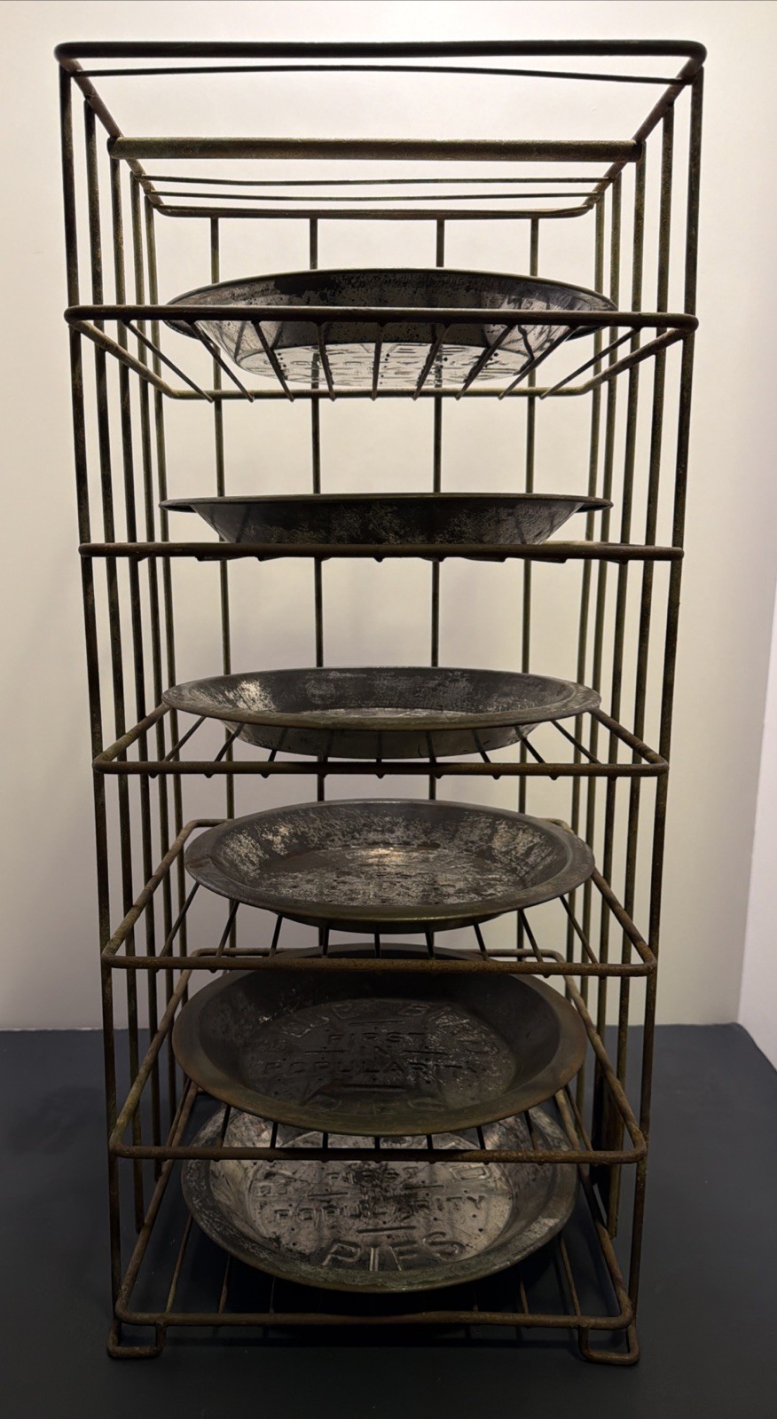 VTG 6 Tier Metal Blue Bird Baking Co. Pie Rack W/ 6 Pie Tins 9 Inch