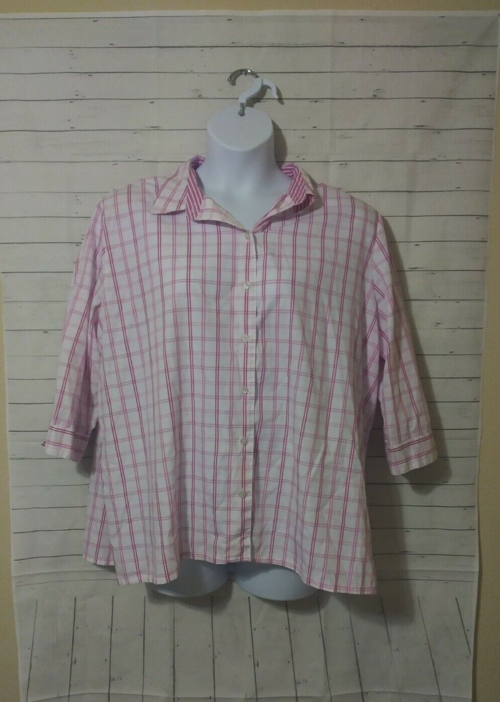 Women\'s Allison Daley II Pink Plaid Button Down Shirt, Size 24W