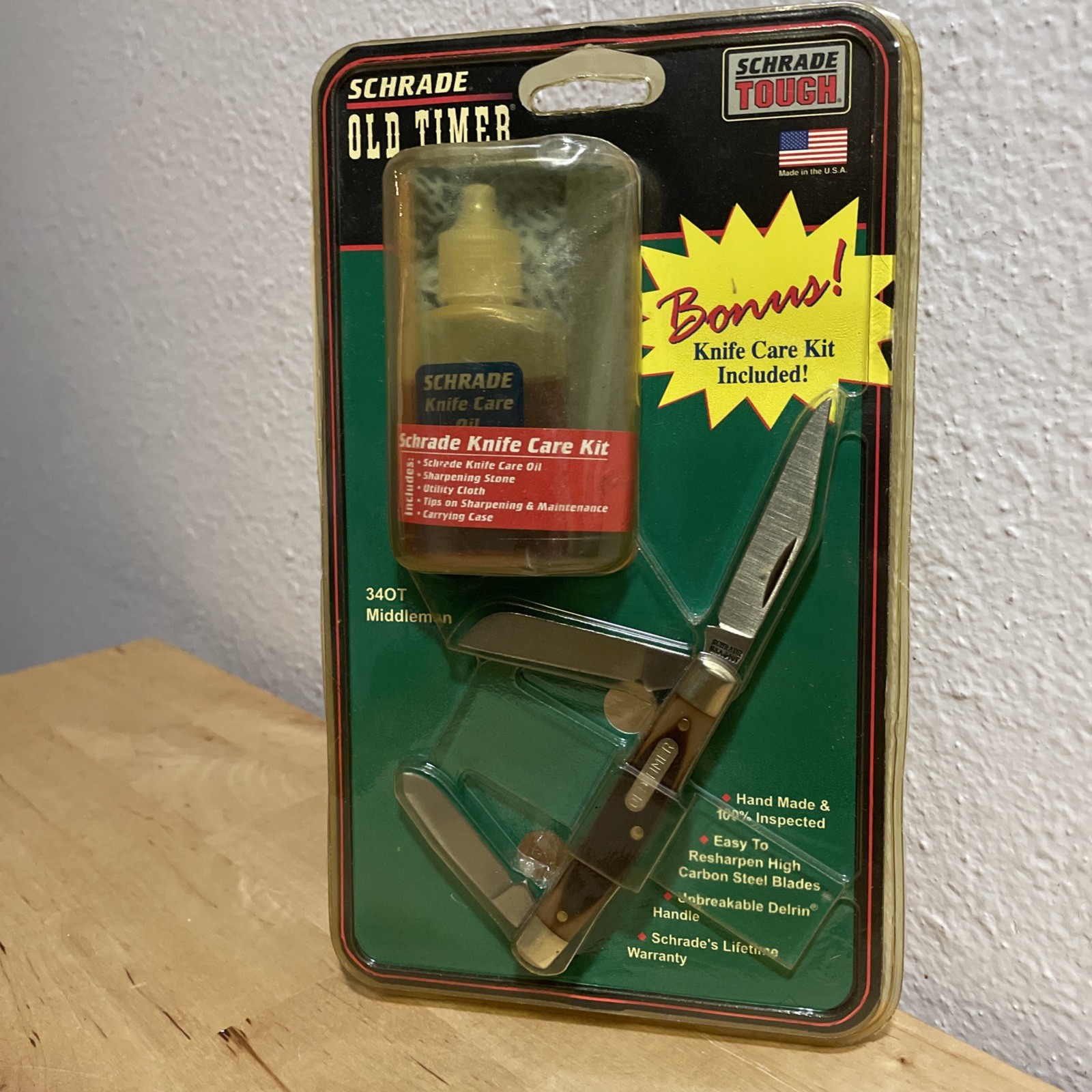 VTG 1990s Schrade USA Old Timer 34OT Stockman Knife W Care Kit Sealed NOS Derlin