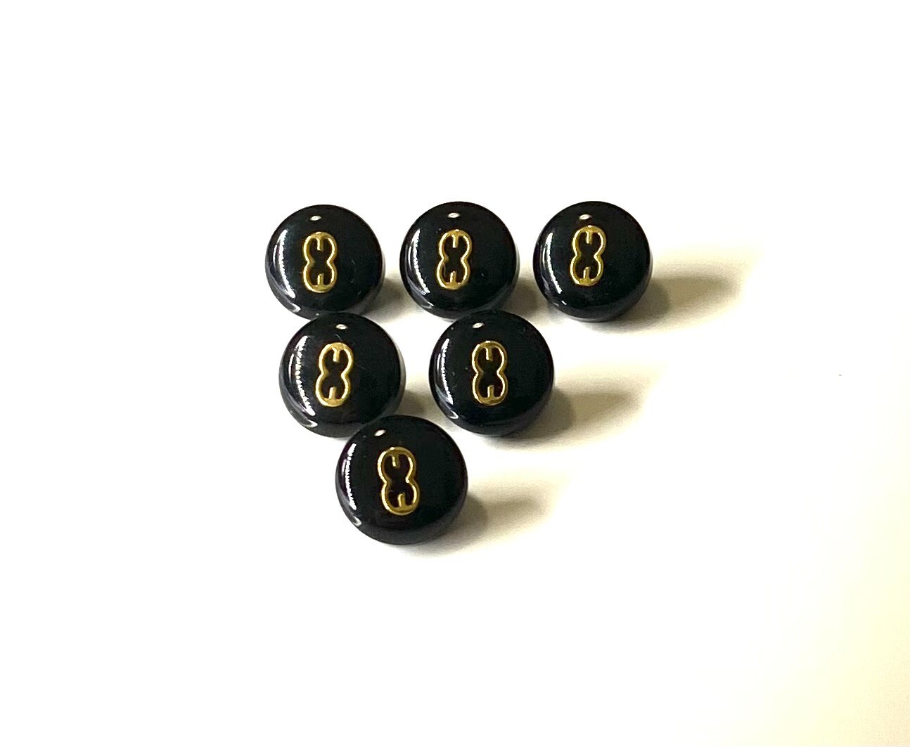 (6) ESCADA Black Enamel Gold Logo Buttons 1/2 inch Replacement Top Sweater Shirt
