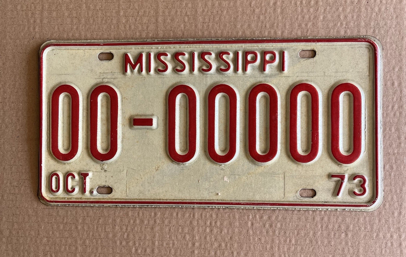 1973 Mississippi Sample License Plate 00- 00000