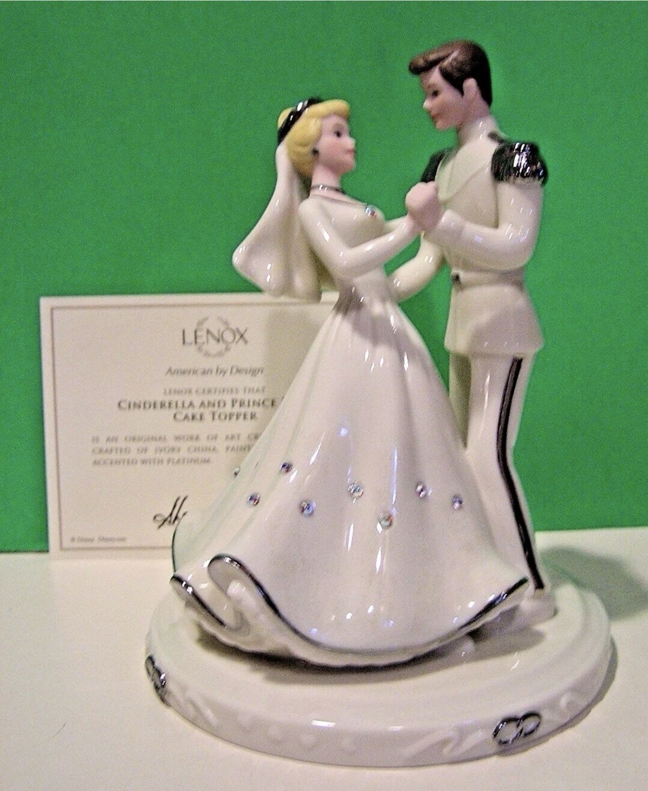 LENOX CINDERELLA PRINCE CHARMING LOVE WEDDING CAKE TOPPER Platinum NEW inBOX COA