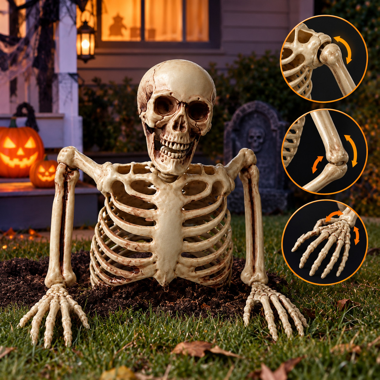 Realistic Halloween Skeleton Decoration with Movable Joints, Outdoor Yard Party