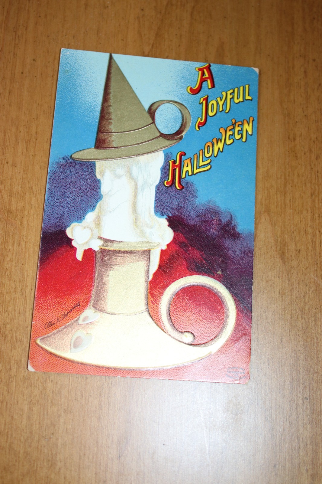 Antique Halloween Clapsaddle Embossed Postcard w. Witch Candle Design  Germany