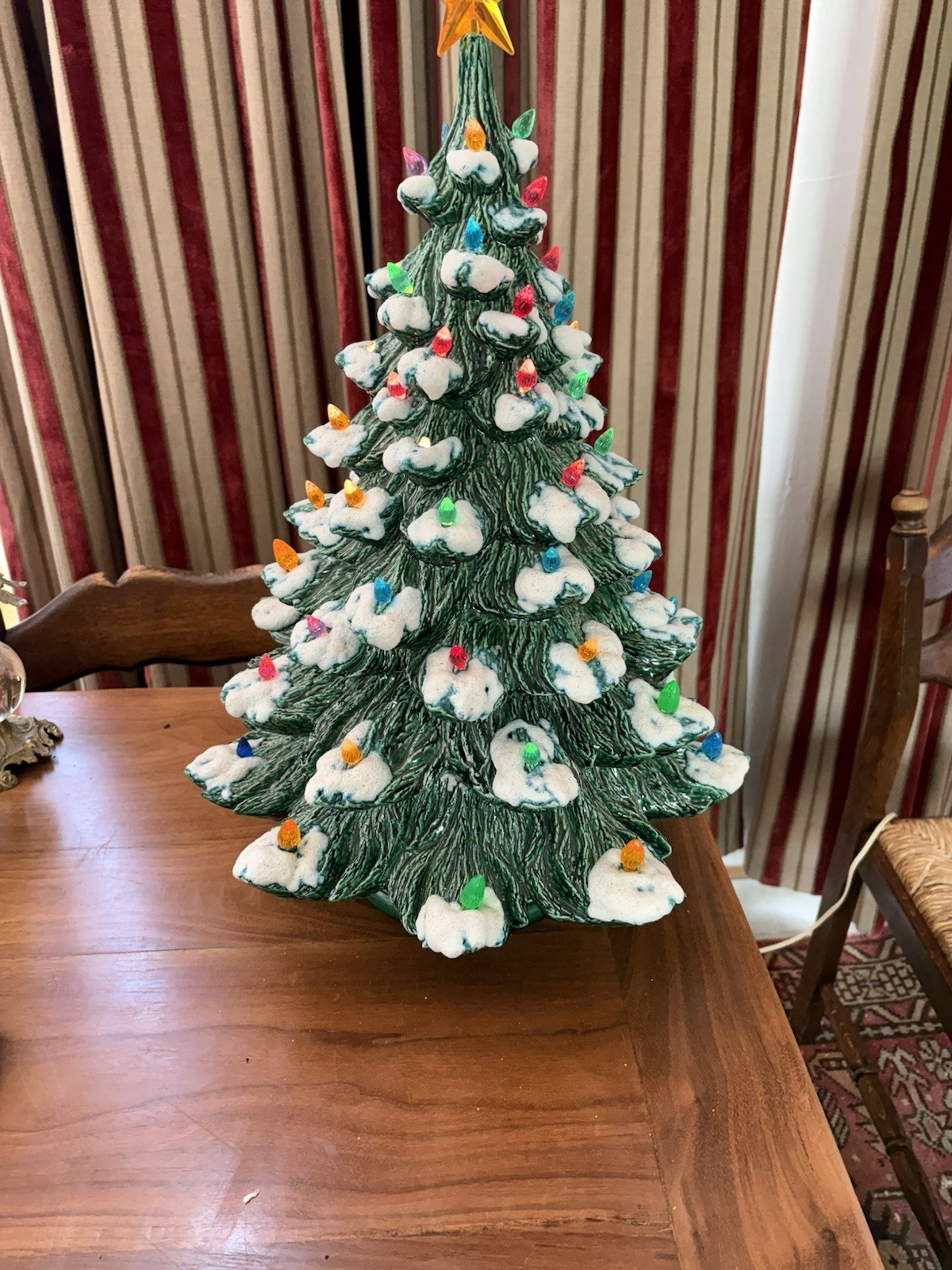 XL Rare Vintage 23” Flocked Ceramic Christmas Tree: Nowell Rough Branch,Lighted