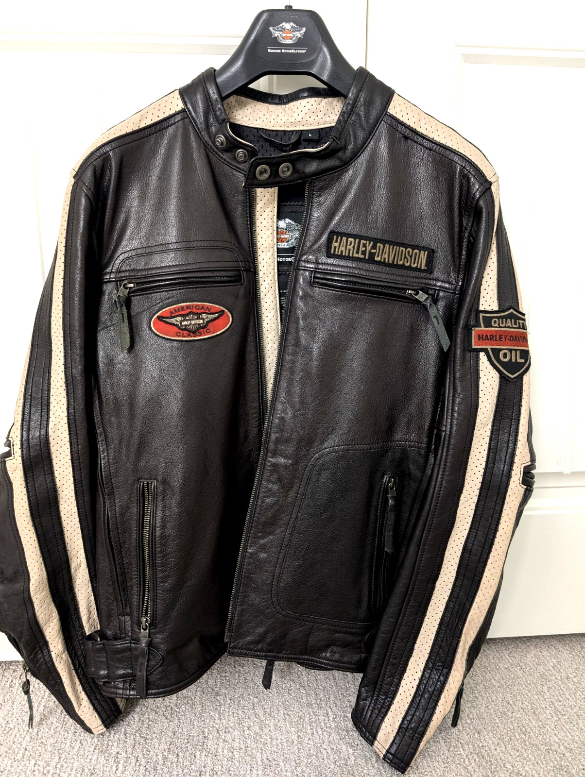 Harley-Davidson Men’s Brown & Black Leather Motorcycle Riding Jacket w/ Patches
