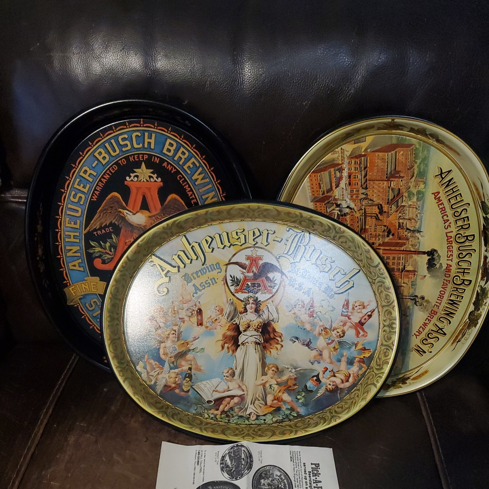 Lot of 3 Vintage Official Anheuser-Busch Advertising Oval Serving Trays 15\
