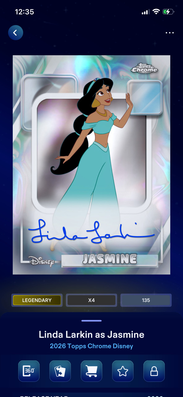 Topps Disney Collect Legendary Chrome Signatures Gold JASMINE Linda Larkin