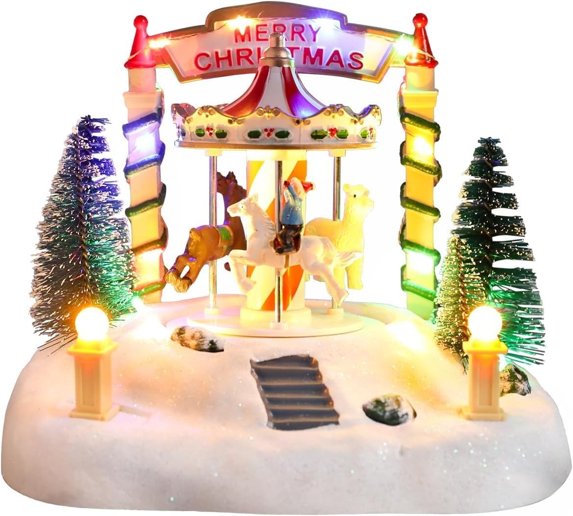 Bdor Christmas Carousel Tabletop Decoration – Lighted Musical Merry-Go-Round 